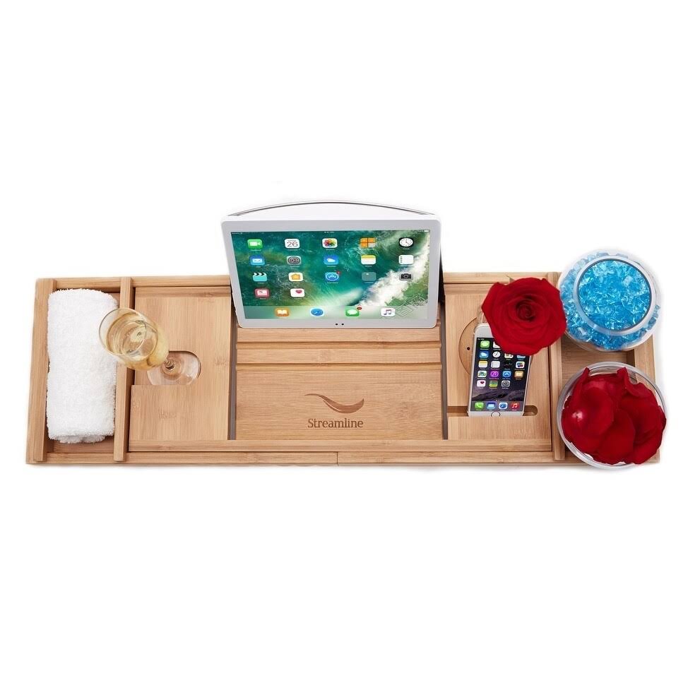 Clawfoot Tub and Tray with External Drain, Black P9449