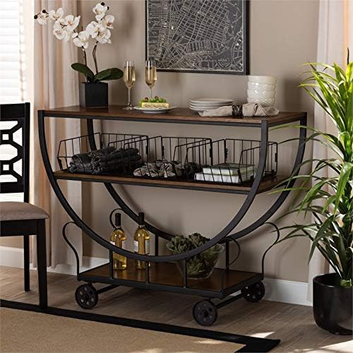 Brown Finished Wood and Black Finished Metal Console Cart O3508