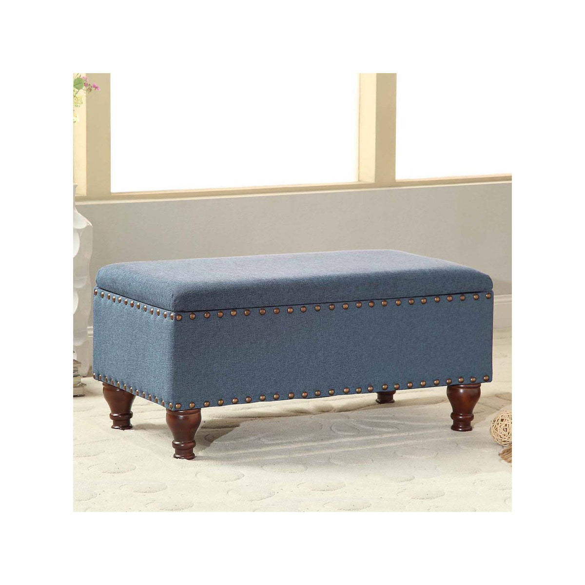Blue Nailhead Storage Bench N272292