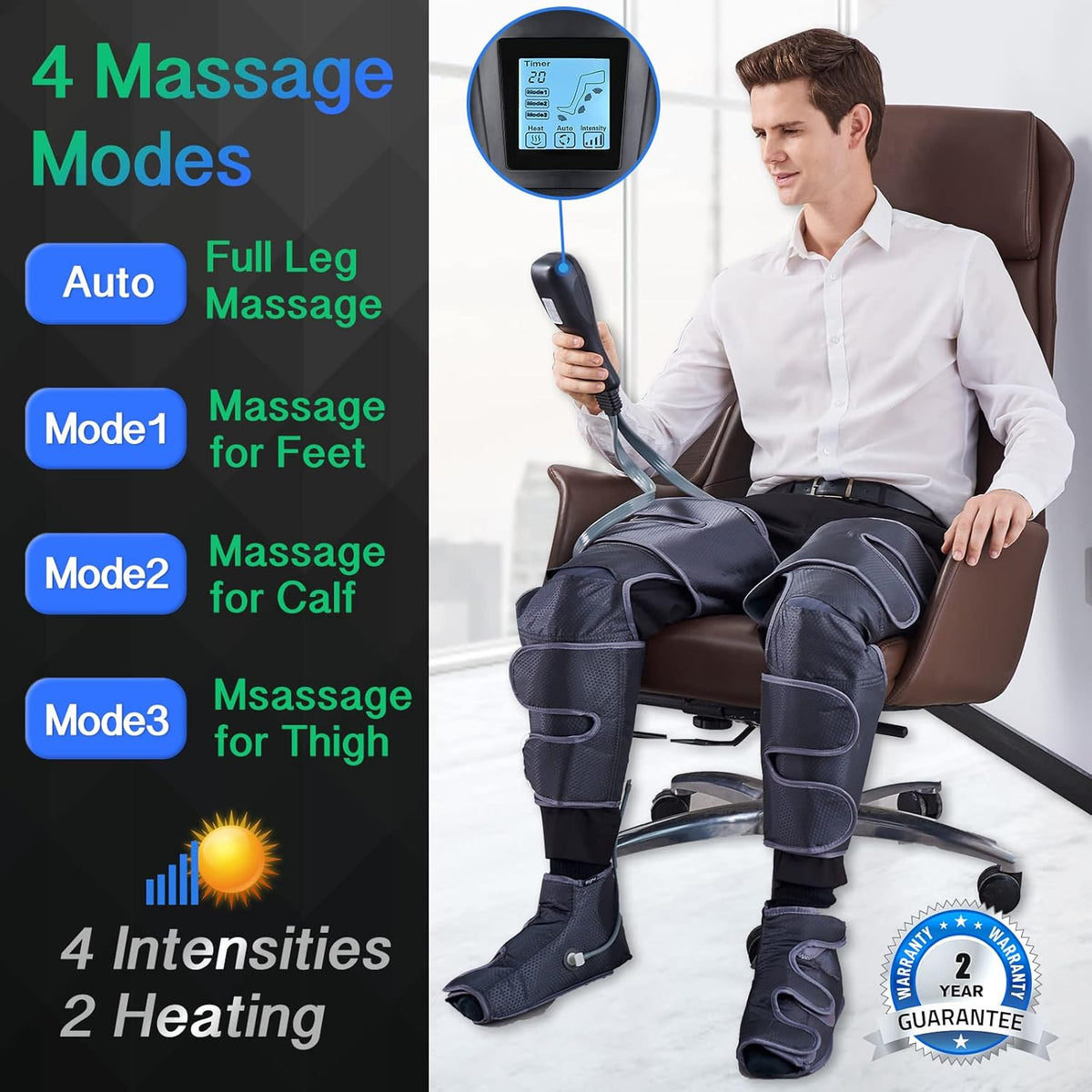 Leg Massager with Air Compression, 2 Heat Levels, 4 Modes 4 Intensities L515