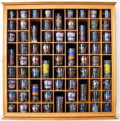 Solid Wood Shot Glass Rack Wall Display Case G8648