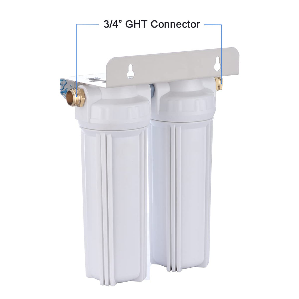 External RV Dual Water Filter System with 3/4 GHT Adapter and Two Filters F65266