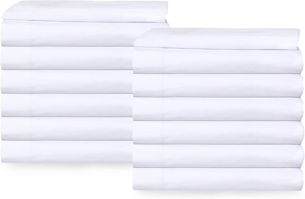 24 Queen Flat Sheets Bright White Percale Hotel Linen F87863