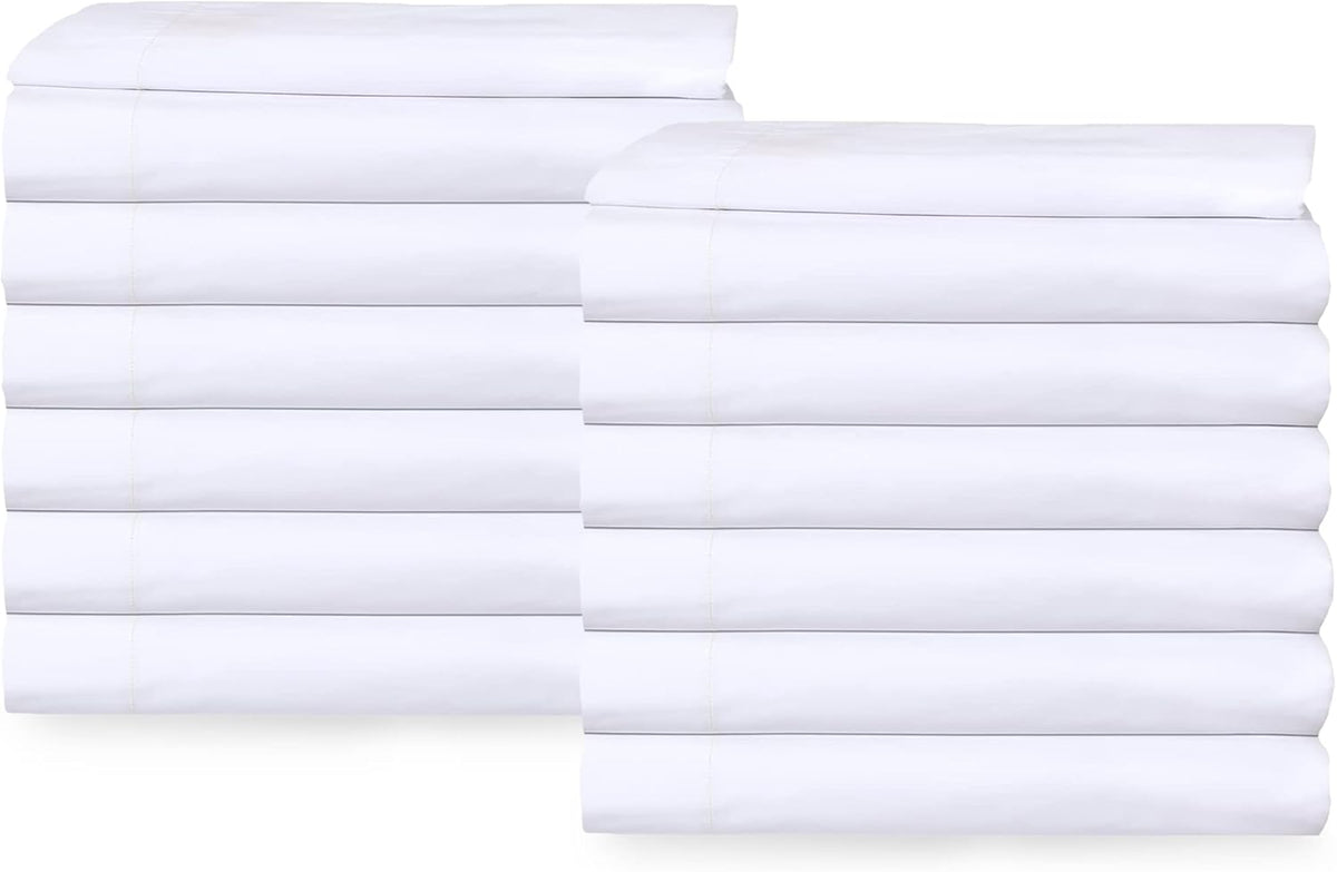 24 Queen Flat Sheets Bright White Percale Hotel Linen F87863