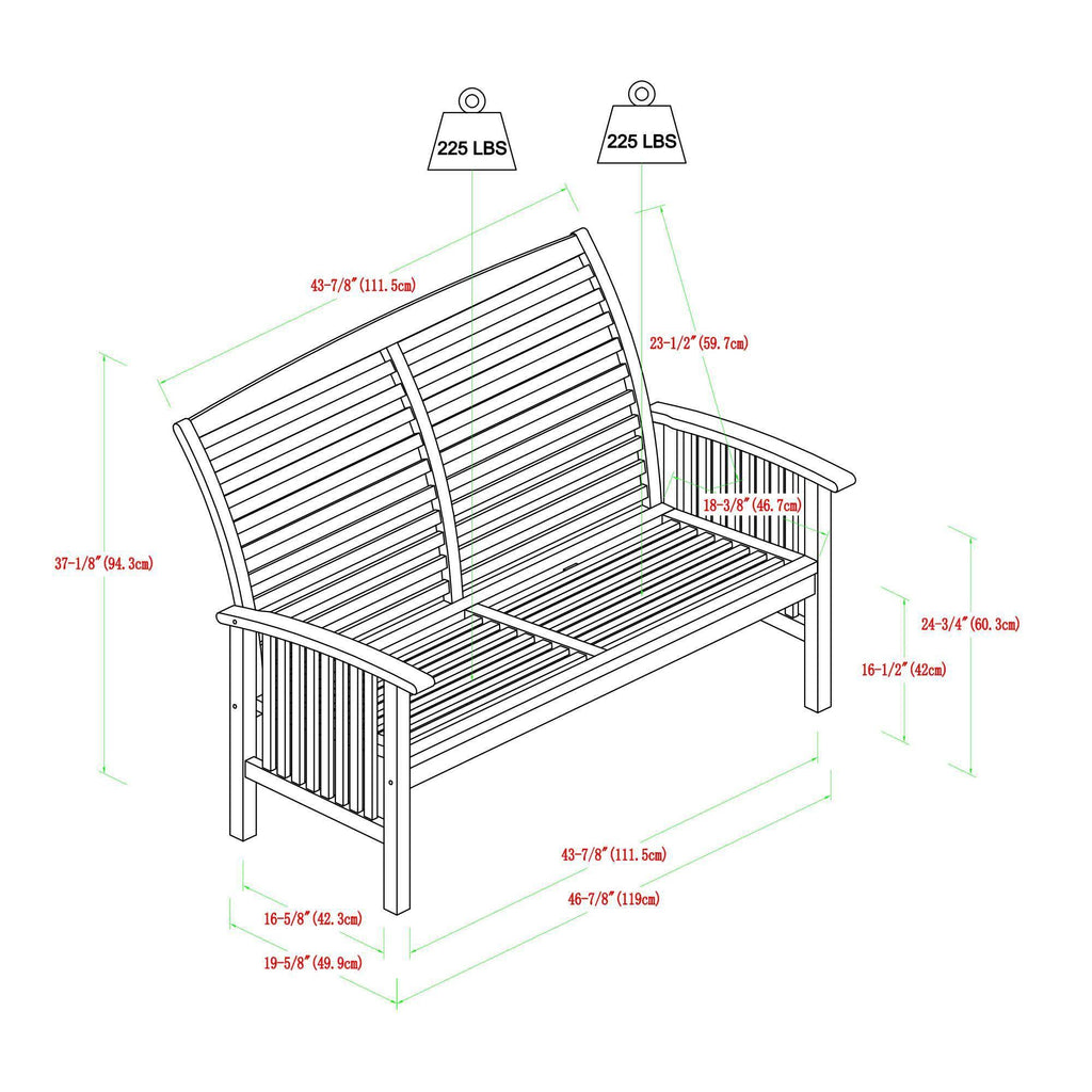 Acacia Wood Patio Loveseat Bench - Brown O6531