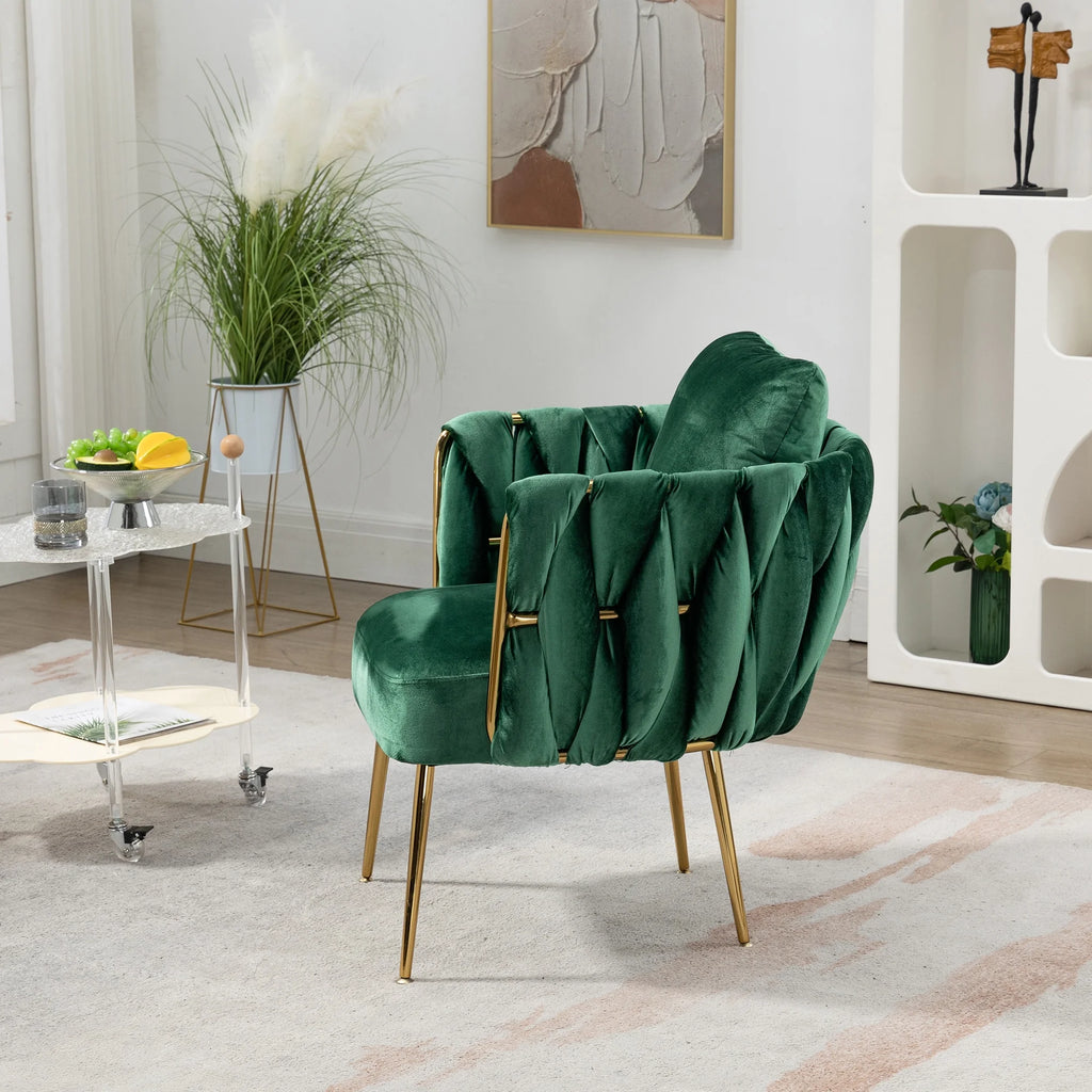 Green Velvet Accent Chair with Pillow O9999