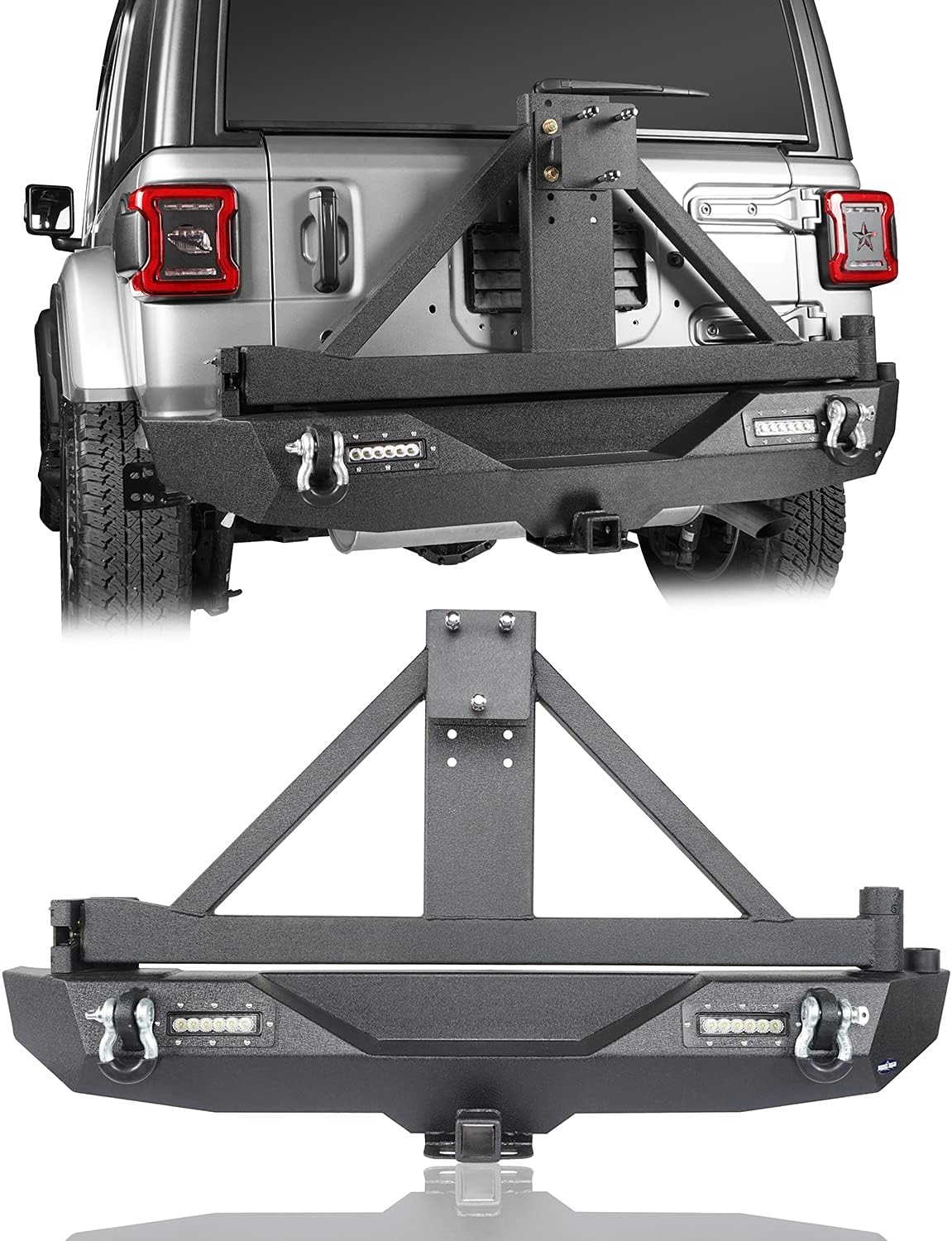 Solid Steel Rear Bumper with Spare Tire Carrier & LED Floodlights A916309
