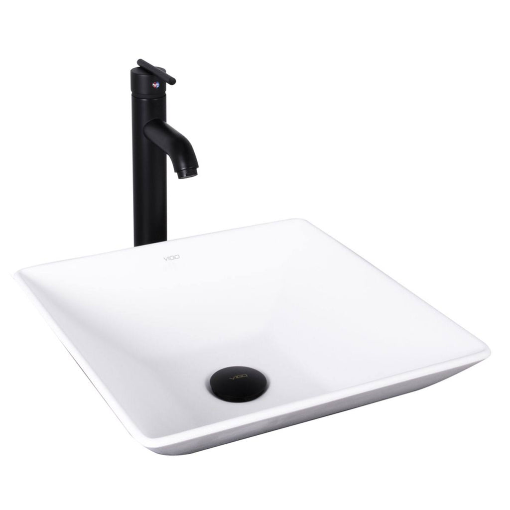 Matte Black Stone Vessel Sink and Bathroom Vessel Faucet M4525
