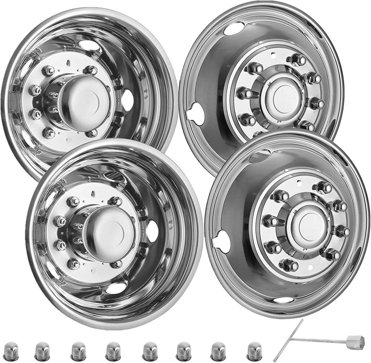 Stainless Steel 19.5 Inch 10 Lug Wheel Simulator 4PCS Hubcap Kit W3216
