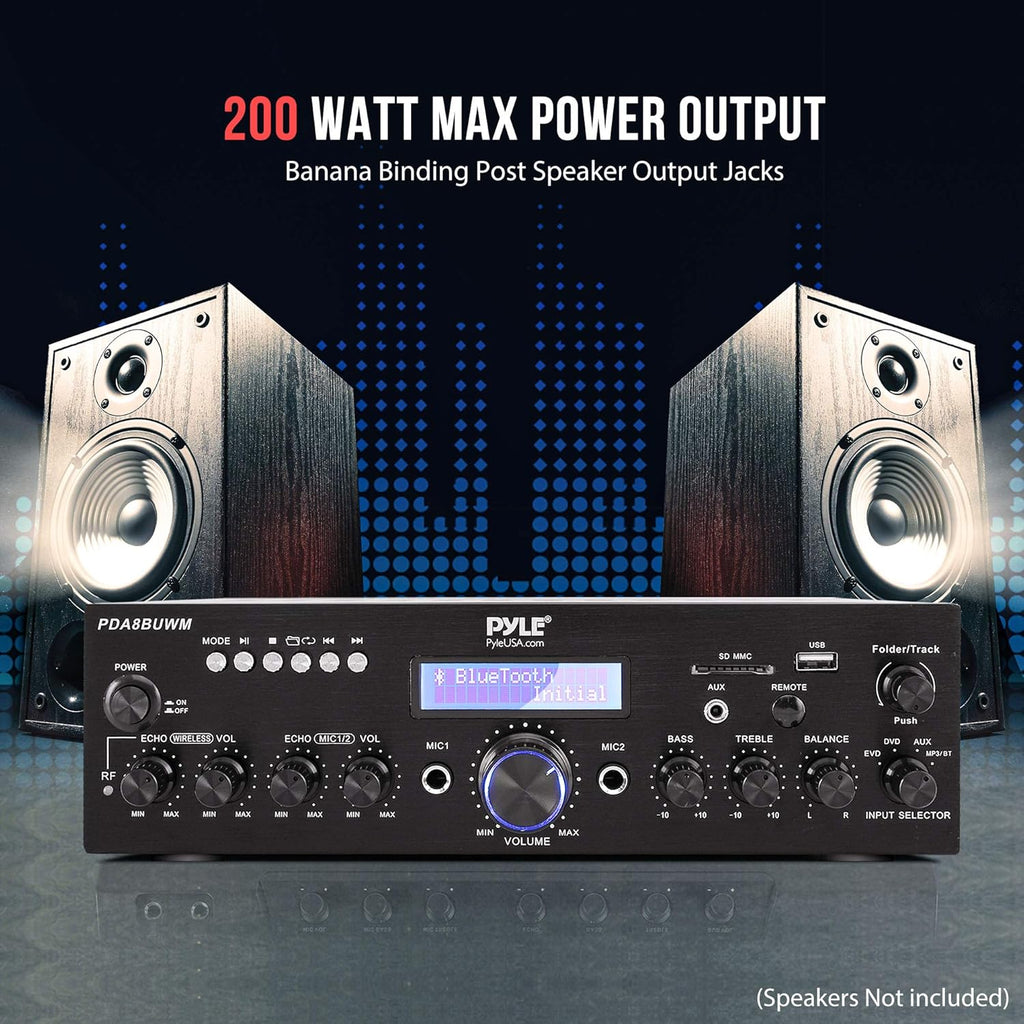 200W Dual Channel Wireless Microphone Amplifier Speaker System with USB, AUX, Echo, Radio Y456816