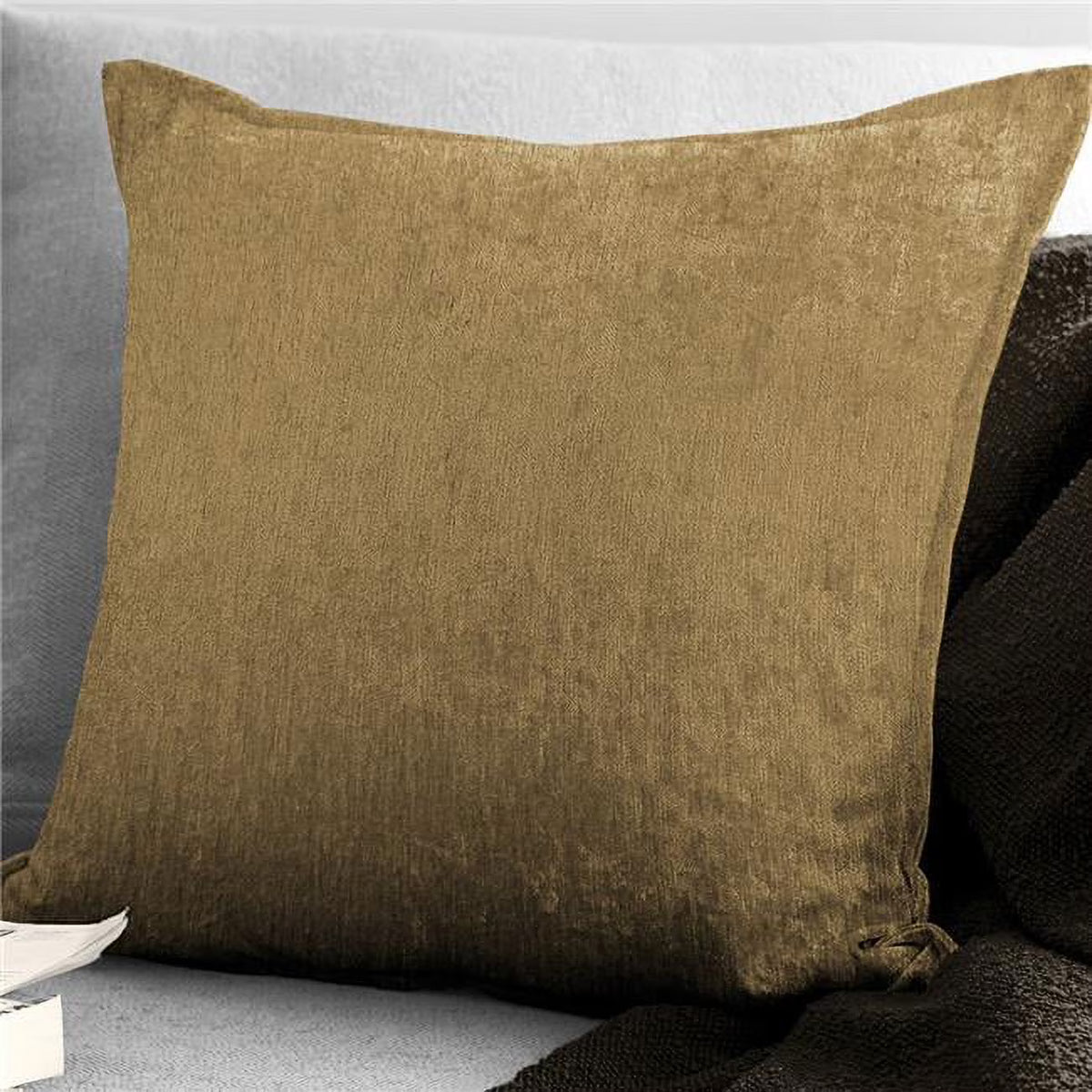 Gold Velvet Square Decor Pillow with Feather Insert Q26558