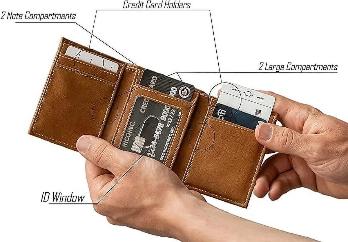 Brown Trifold Wallet with Clear ID Window F2468
