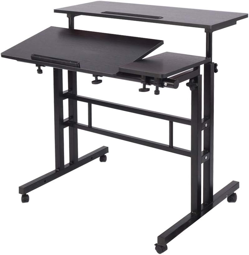 Black Mobile Sit-Stand Desk Cart B9902
