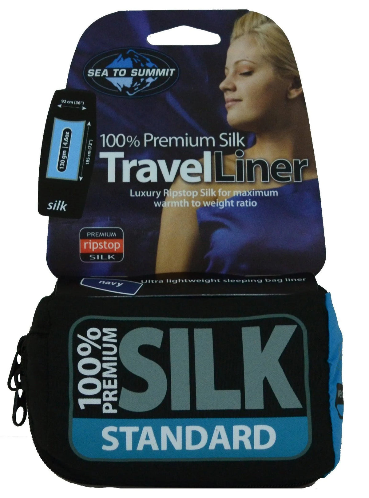 Navy Blue Silk Rectangular Sleeping Bag Liner O578