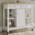 White 35-inch Kitchen Island Rolling Cart with Drawers and Casters F882