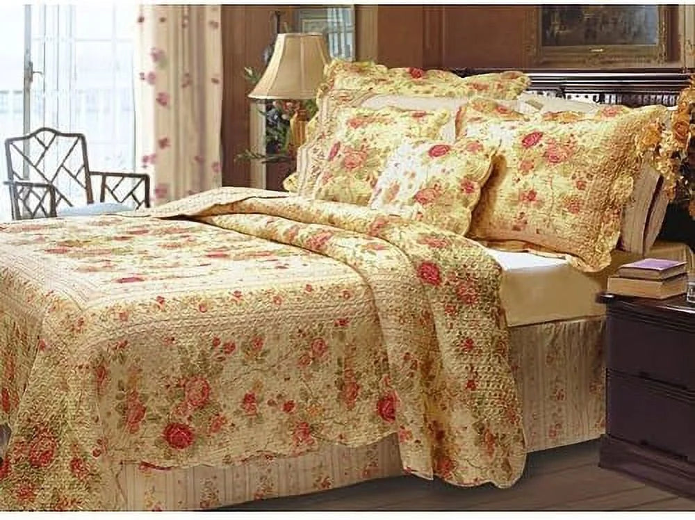 Queen Rose Bedding Quilt Set X278
