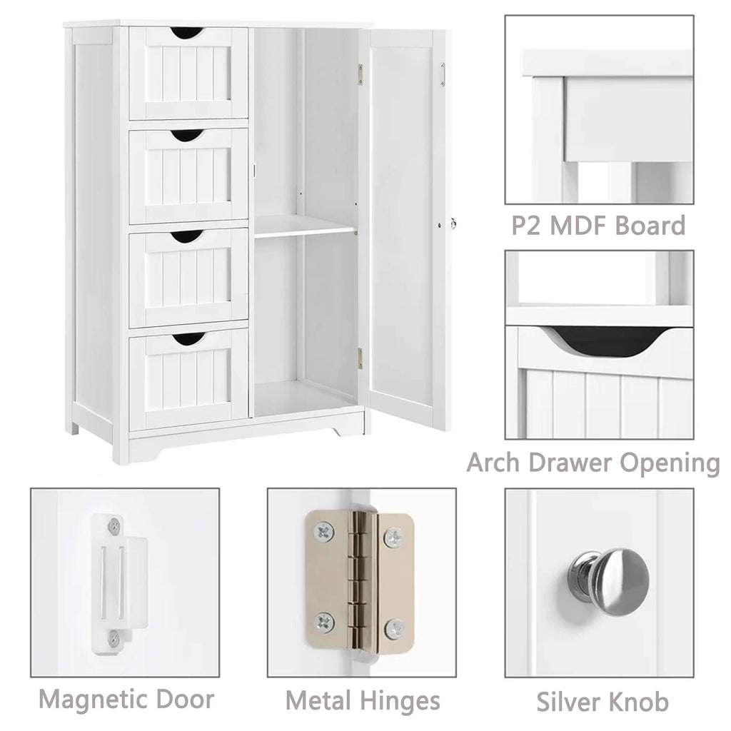 White 4 Drawers Bathroom Storage Cabinet with 2 Shelves W650855