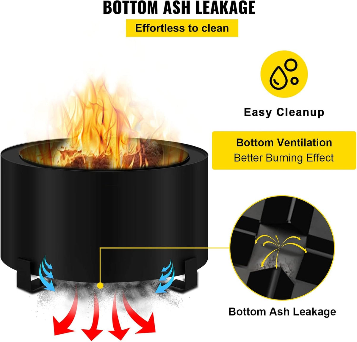 Carbon Steel Smokeless Fire Pit, 23.6-inch Diameter, Portable Wood Burning Fire Pit Q95014