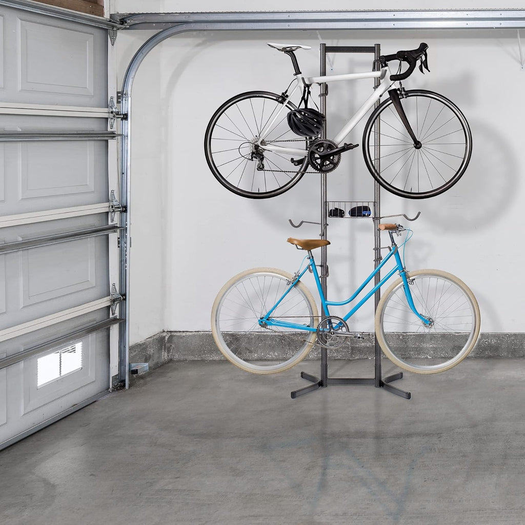 4 Bike Rack Garage - Bike Storage Rack with Basket - Vertical Bike Rack - Freestanding Wall Bike Rack Holds Up to 160 lbs B253917