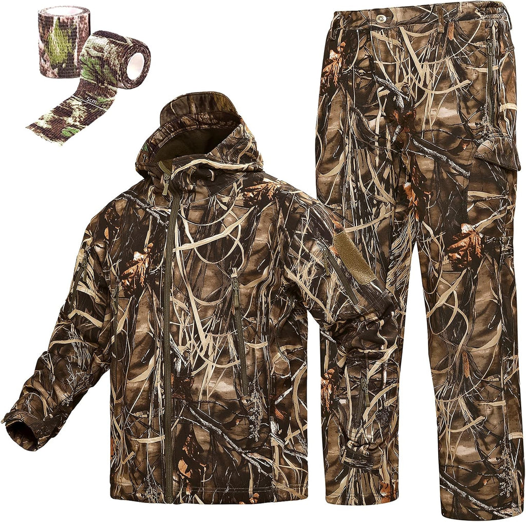 Camouflage Hunting Hoodie Jacket and Pants Windproof Coat J2331
