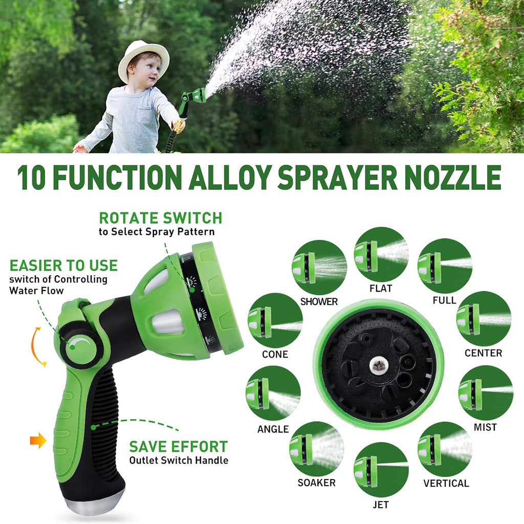 100 ft Expandable Garden Hose with 10 Function Sprayer, Solid Brass Fittings, Triple Latex Core, Pack of 2 M809888