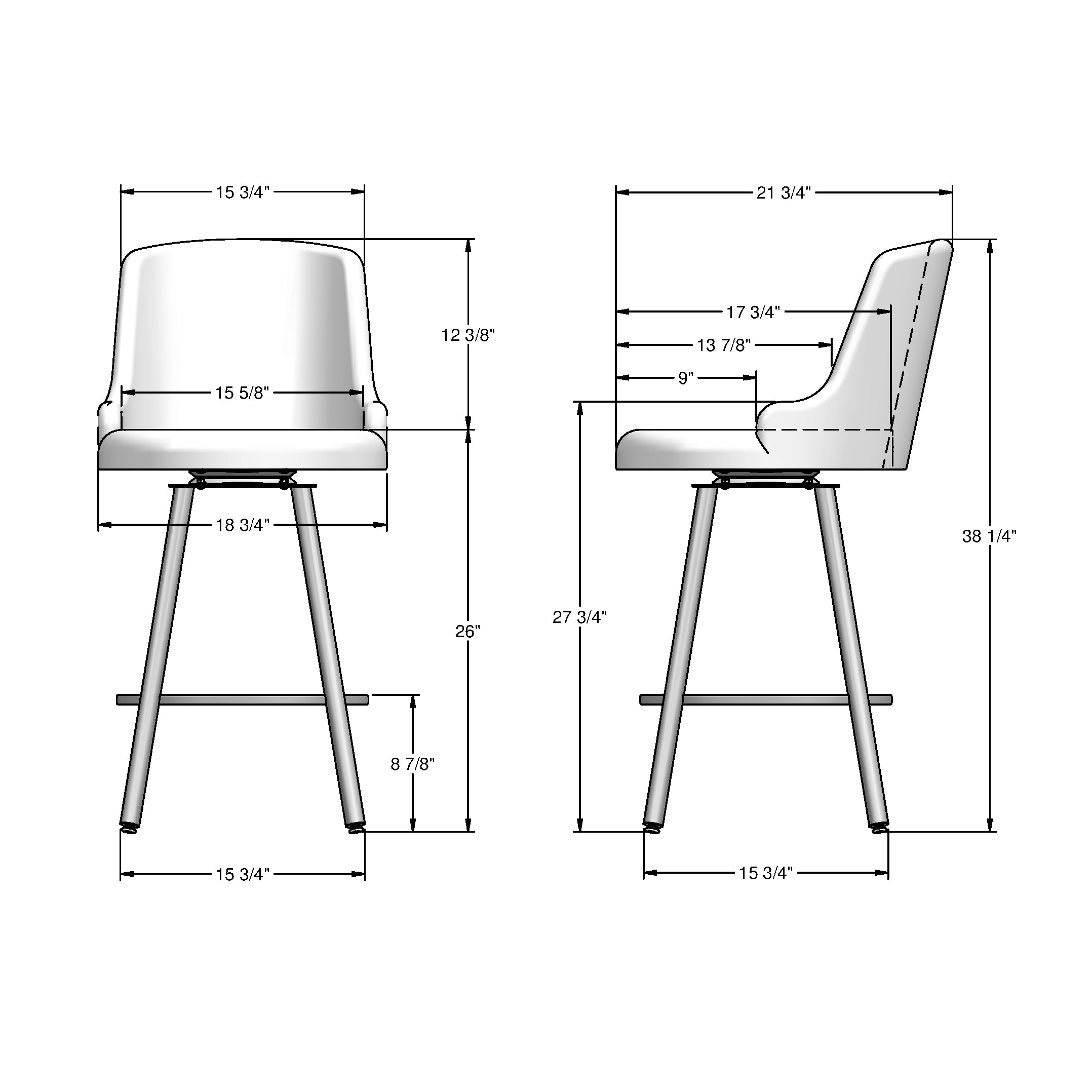 Swivel Counter Stool - Silver Grey Polyester / Black Metal G787344
