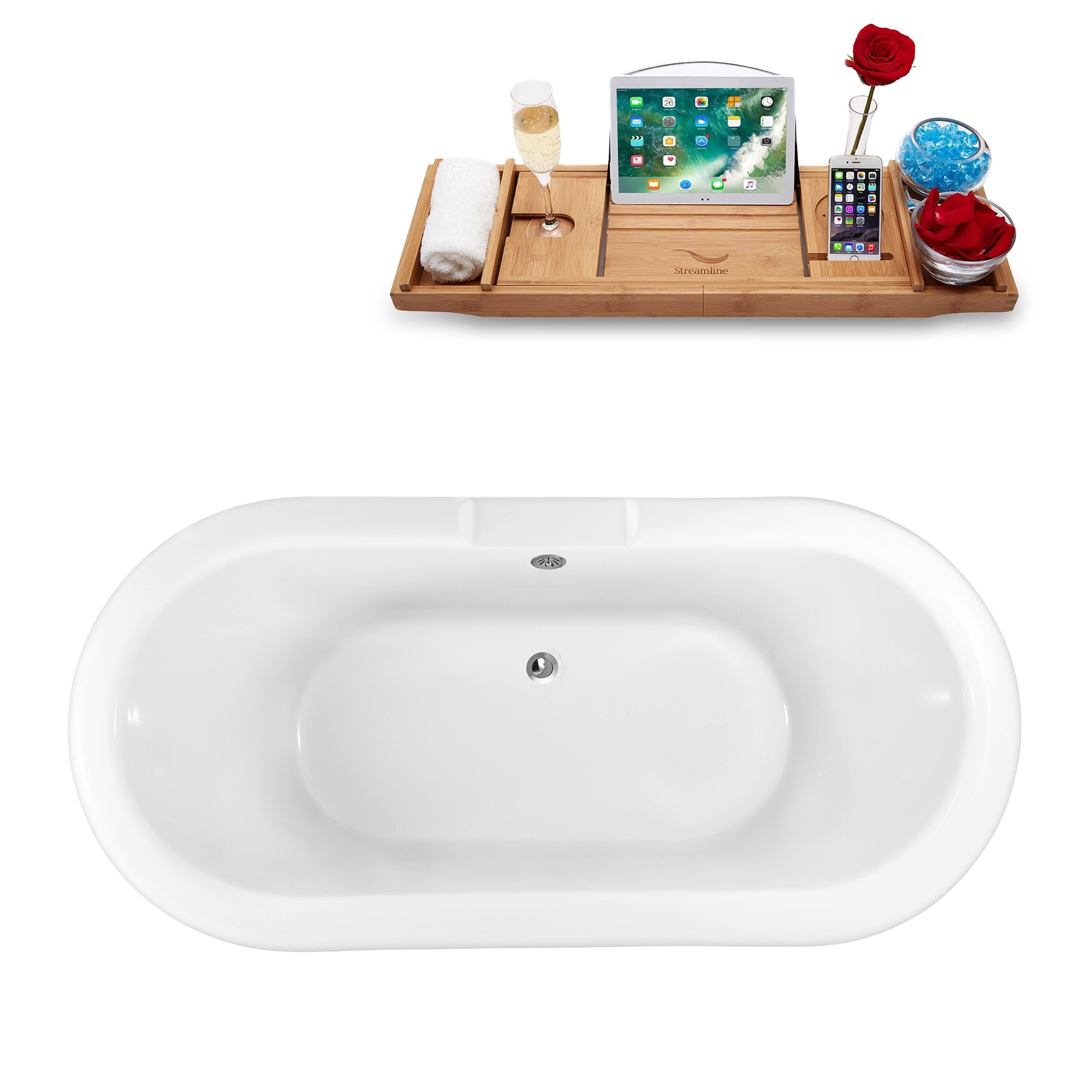 Clawfoot Tub and Tray with External Drain, Black P9449