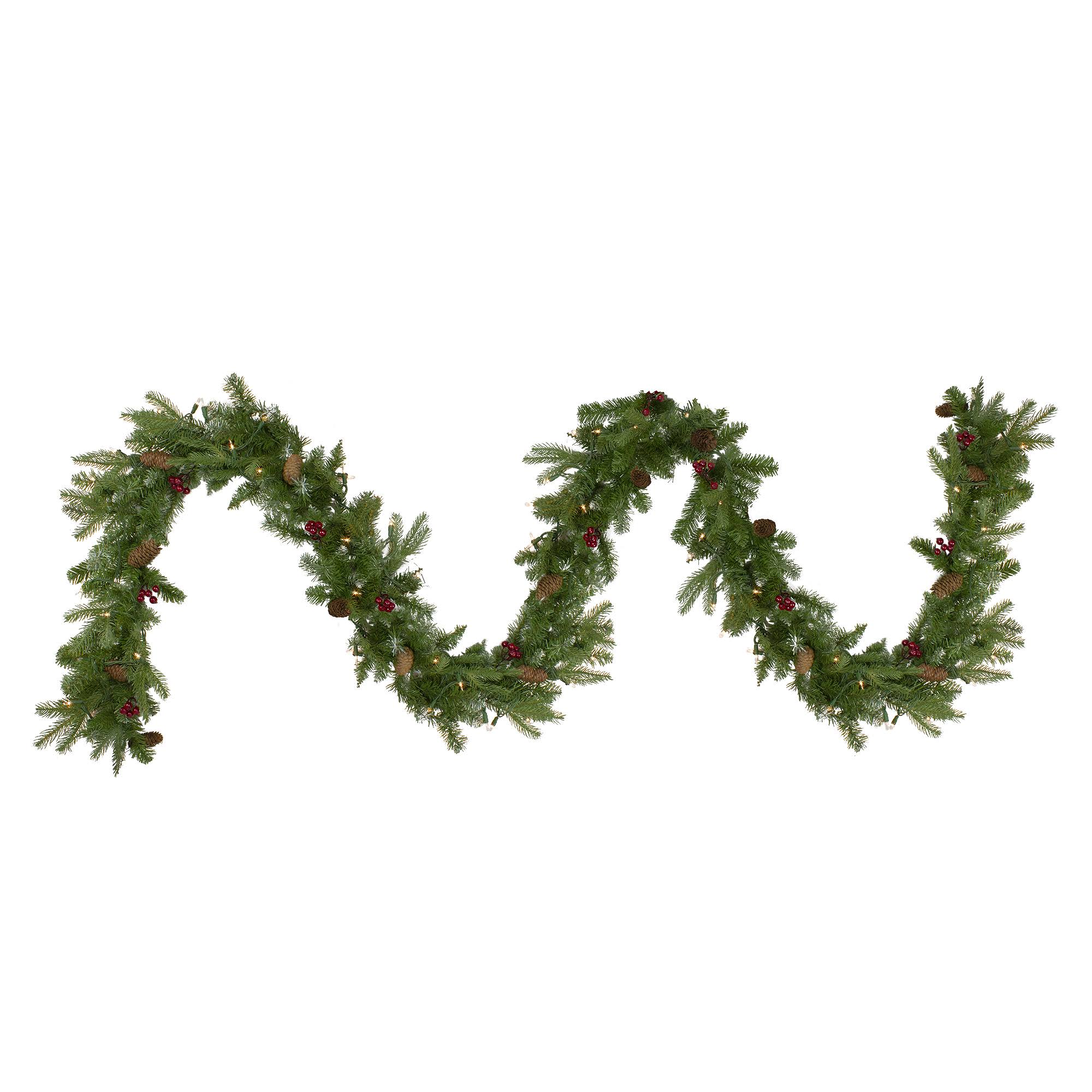 Pre-Lit Mixed Winter Berry Pine Artificial Christmas Garland P927