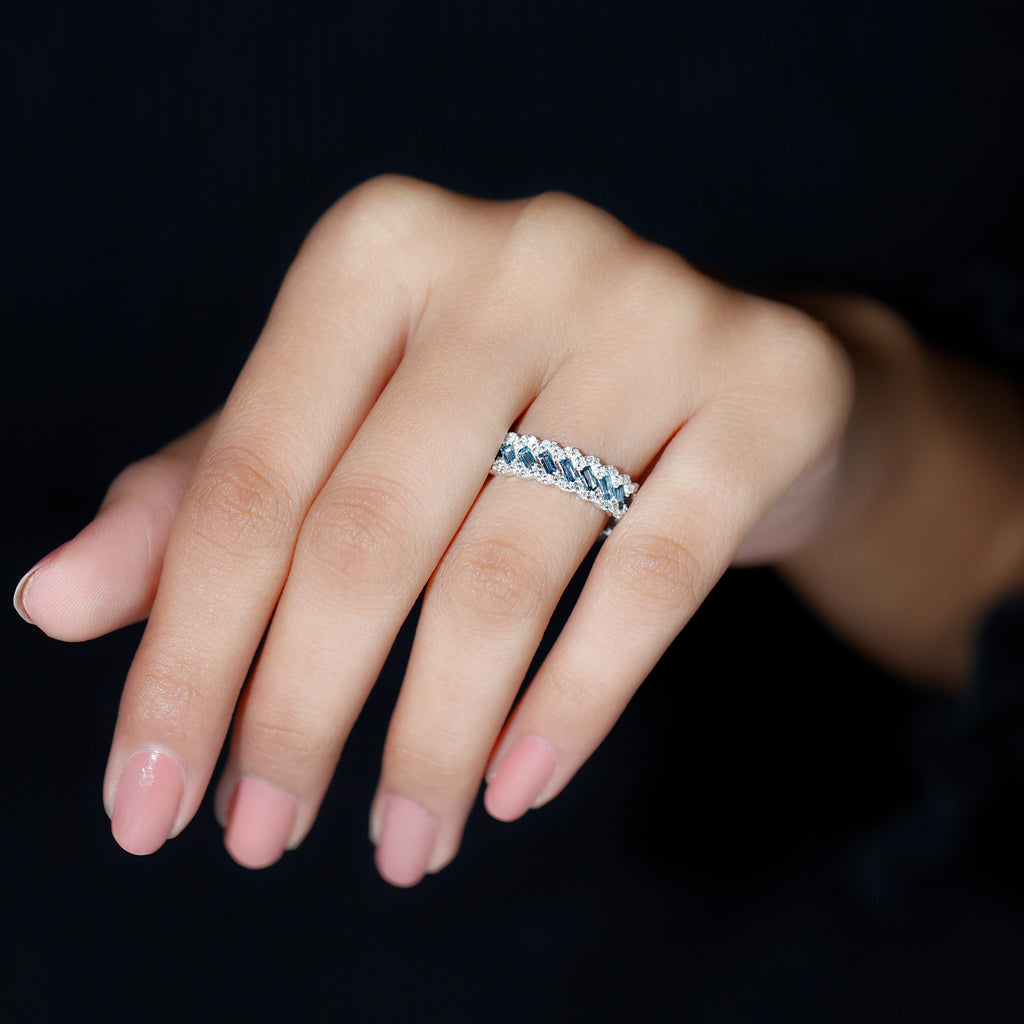 London Blue Topaz Diamond 925 Sterling Silver Eternity Band Ring T288285