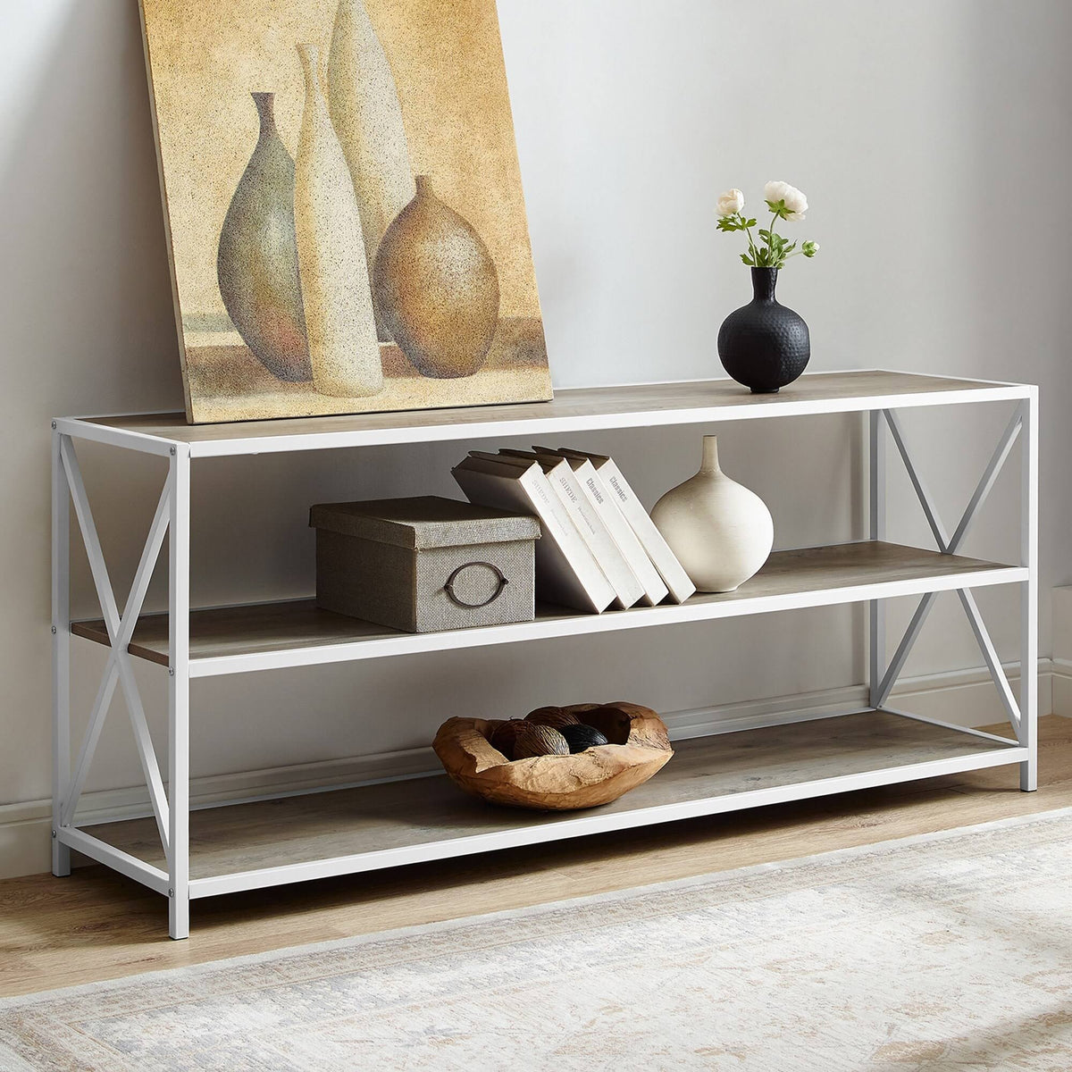 X-Frame 60x22 Wide 2 Shelf Laminate Shelving Unit Slate Gray / Black Y694