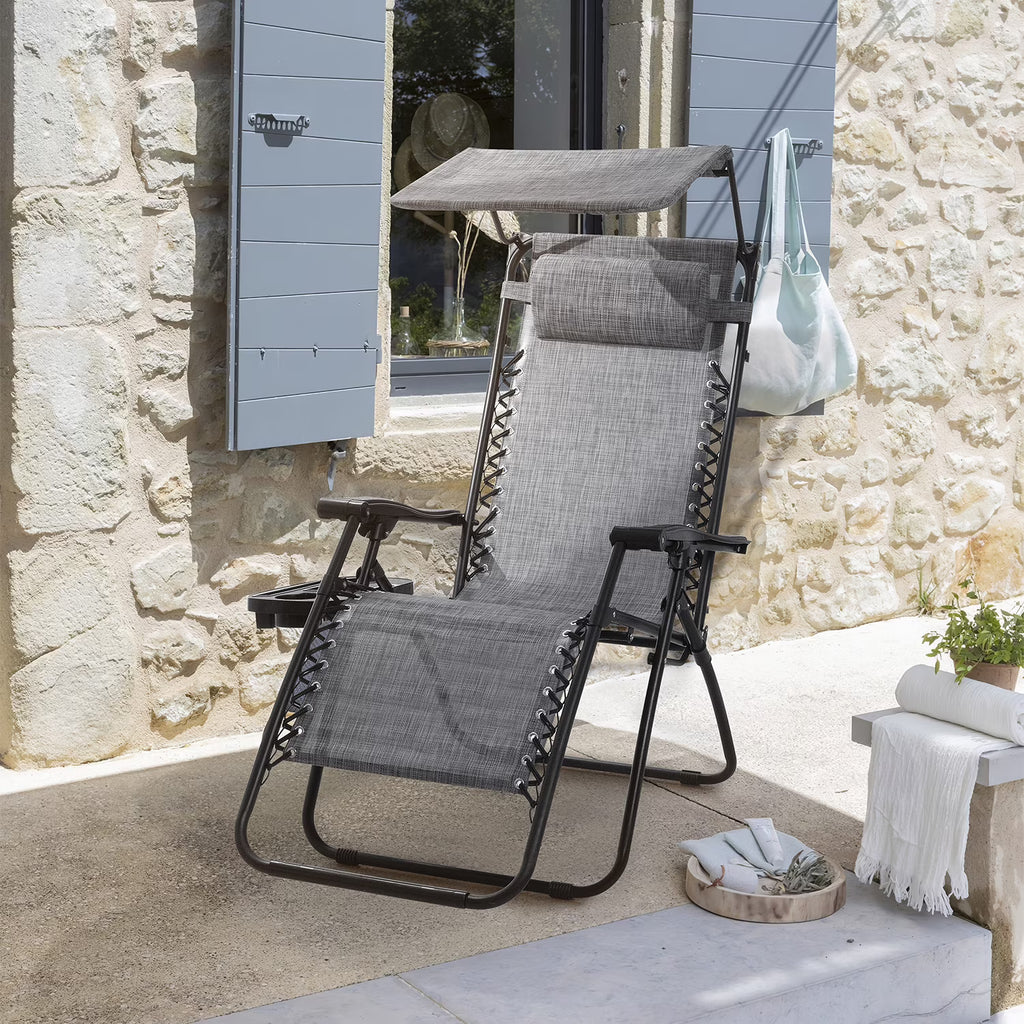 Gray Zero Gravity Folding Recliner Chair with Sunshade Canopy L26266