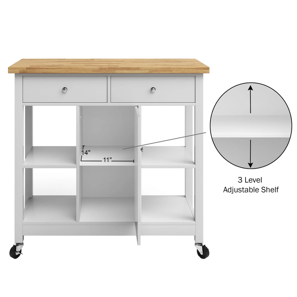 White 35-inch Kitchen Island Rolling Cart with Drawers and Casters F882