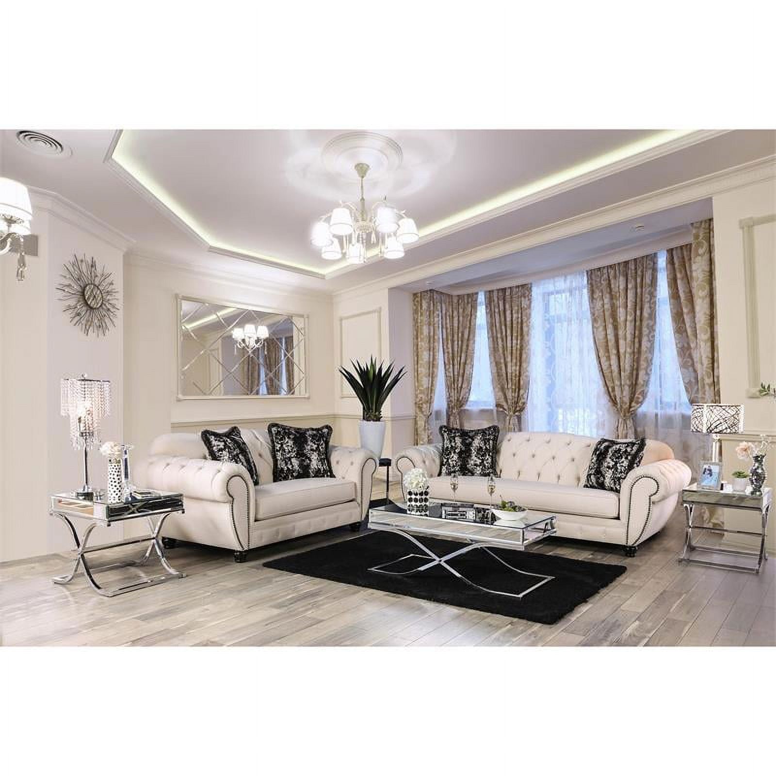 Beige/Black Transitional Fabric Sofa with Pillows A640