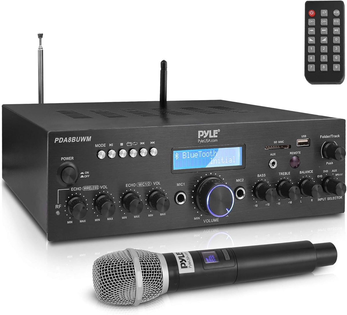 200W Dual Channel Wireless Microphone Amplifier Speaker System with USB, AUX, Echo, Radio Y456816