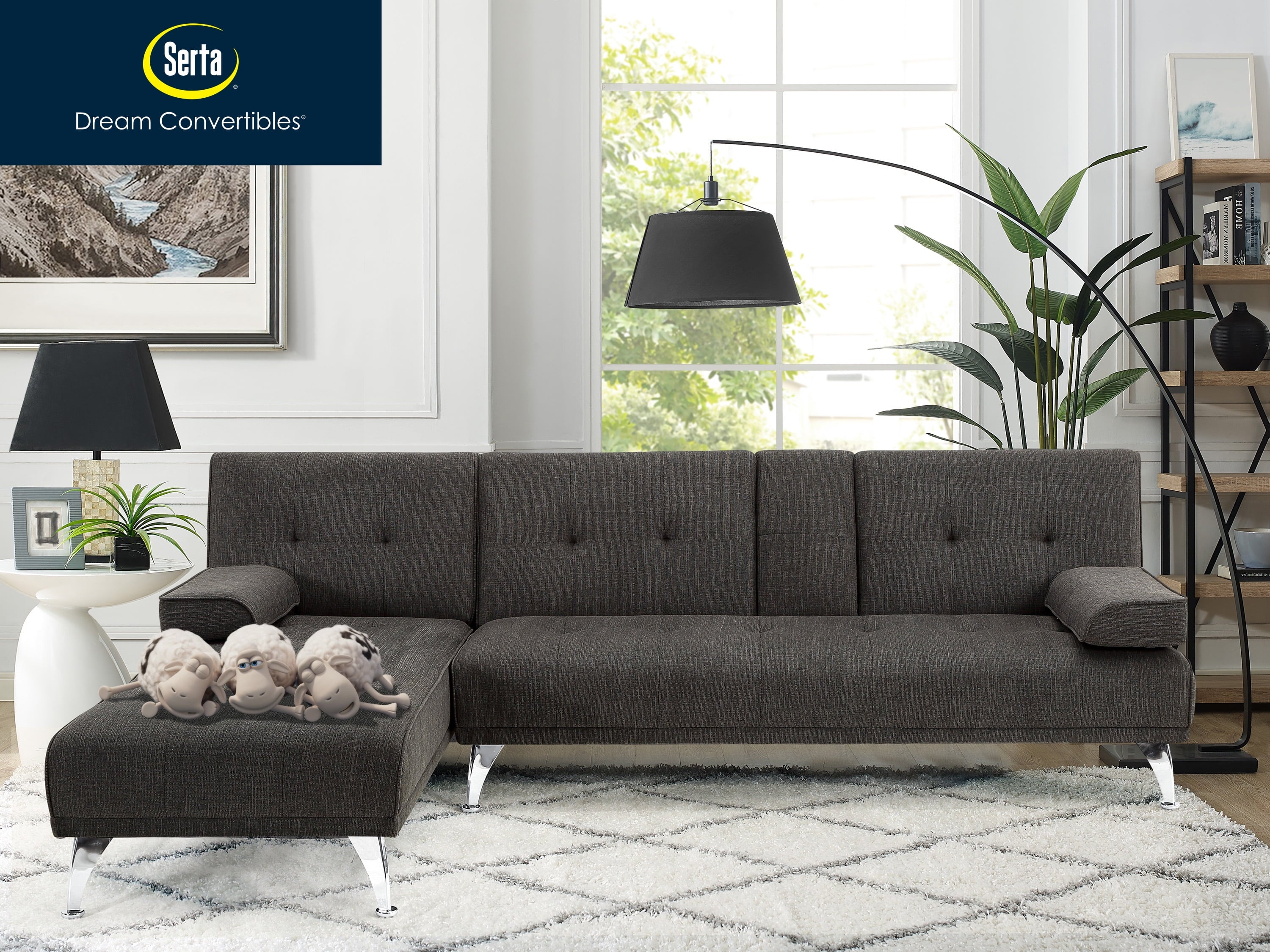 Charcoal Gray Fabric Indoor Sectional Sofa with Chaise I52496