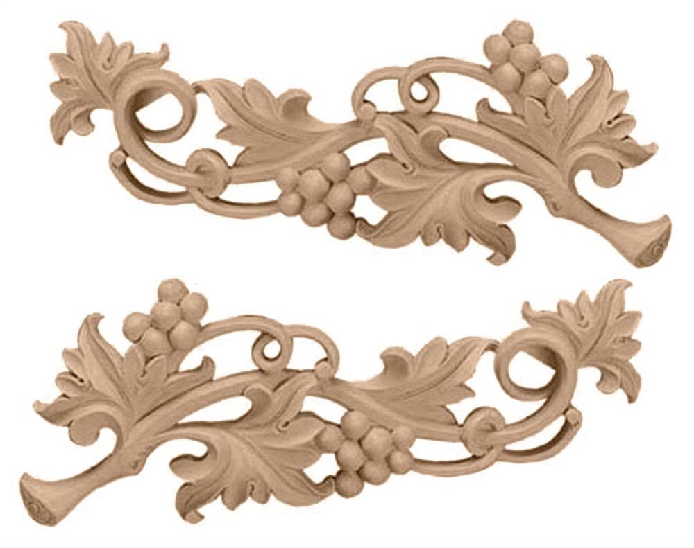 Large Grape Scrolls Pair, 14 1/2-Inch x 5 5/8-Inch x 1-Inch, Maple Y255677