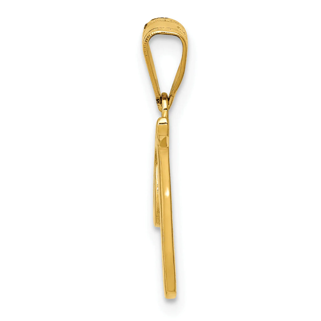 14K Yellow Gold Script Letter T Initial Pendant N44300