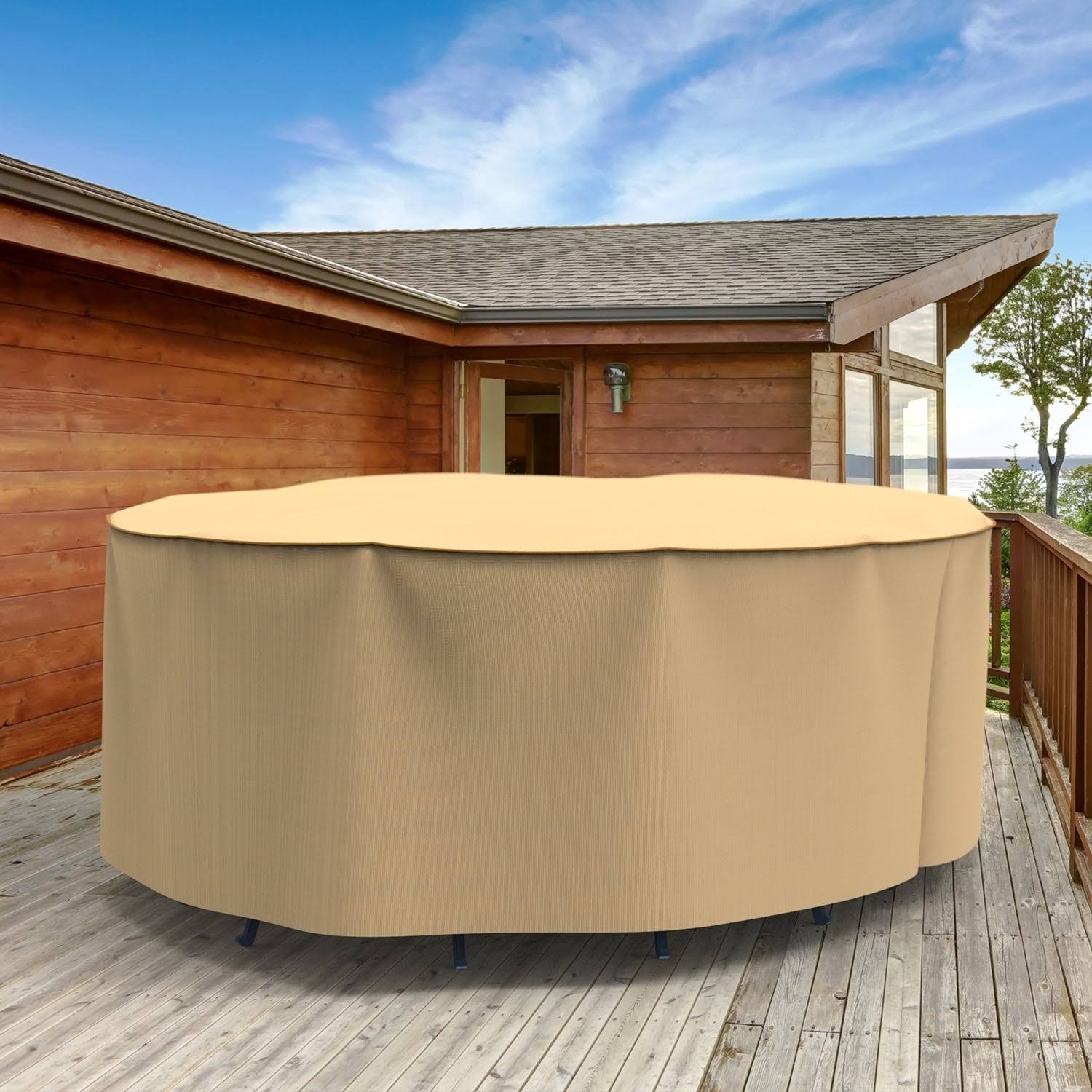 Tan Extra-Extra-Large Patio Oval Table and Chairs Combo Cover X447
