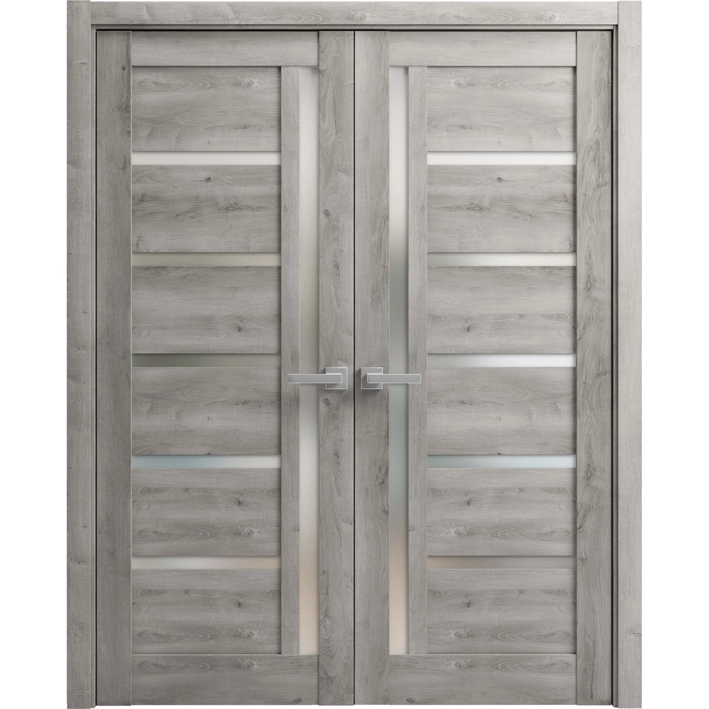Solid French Double Doors 64 x 96 inches with Frosted Glass R12262