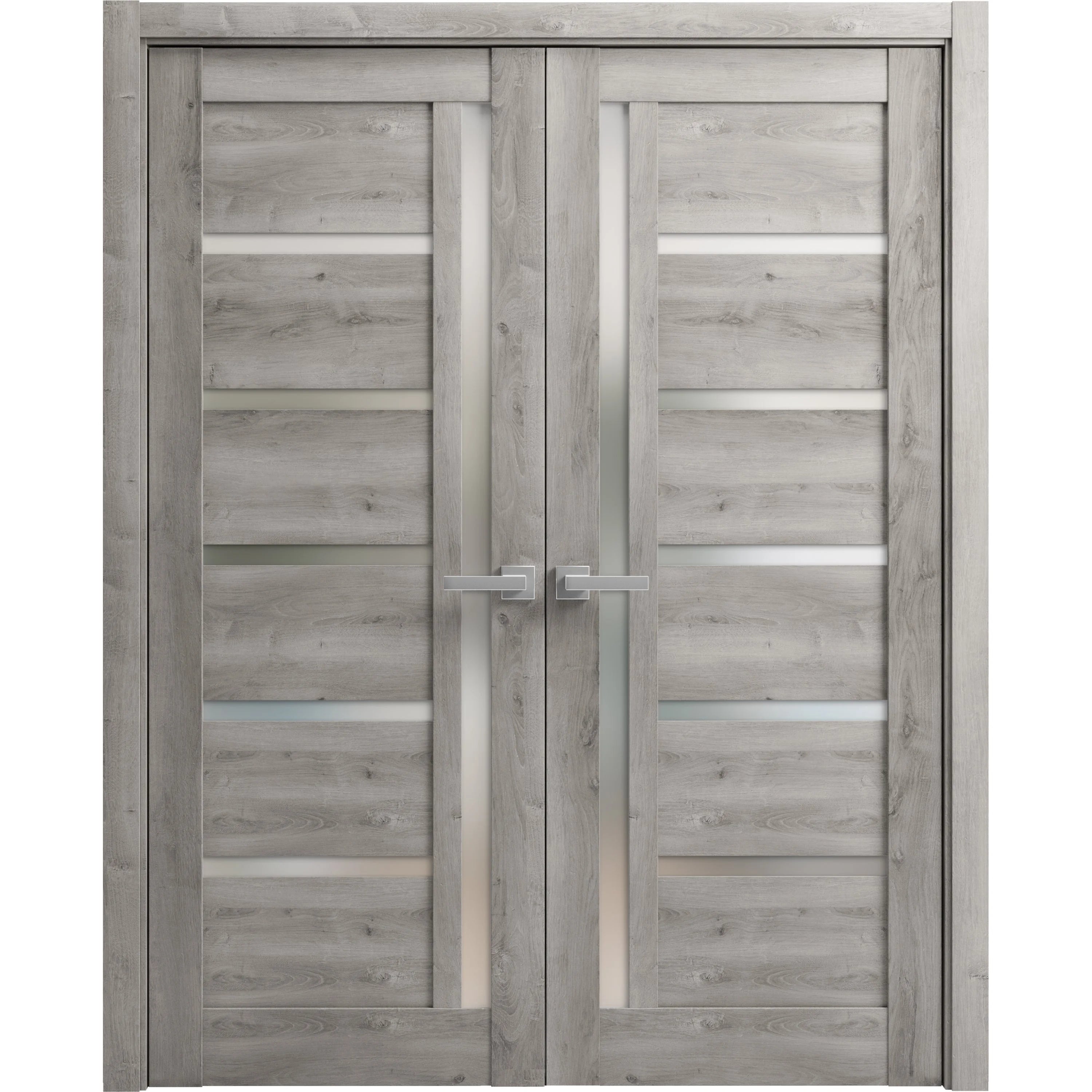 Solid French Double Doors 64 x 96 inches with Frosted Glass R12262
