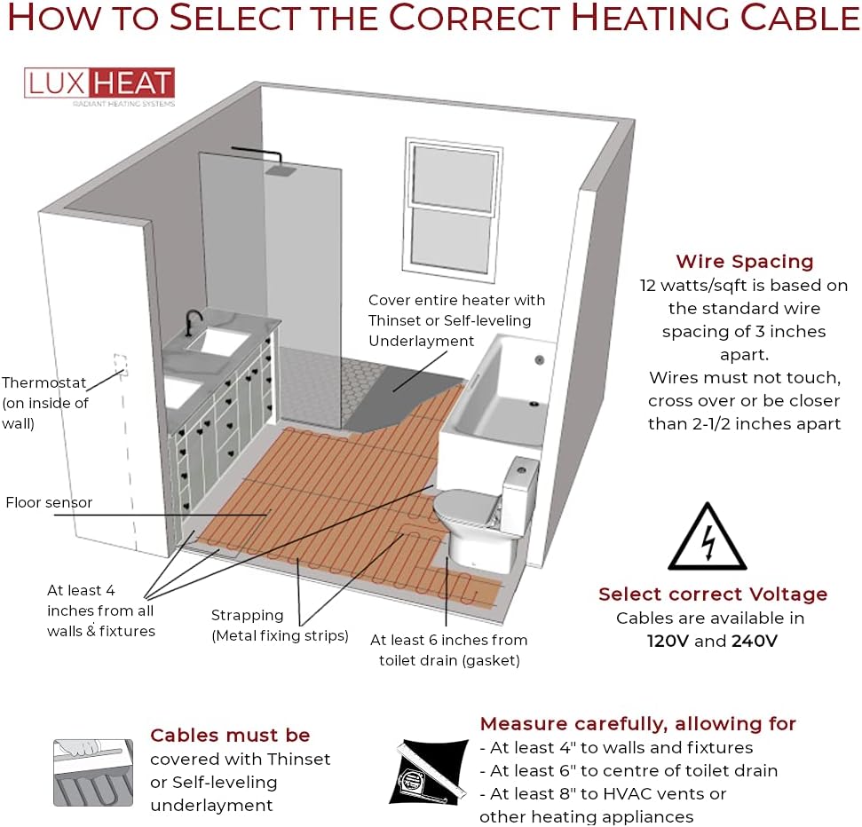 Floor Heating Cable Set 60 Sqft 120v Electric Radiant Floor Heating System with WiFi Programmable Thermostat S6314
