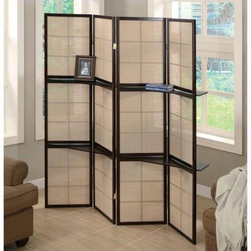 4 Panel 4 Shelf Room Divider in Tan and Cappuccino K6119