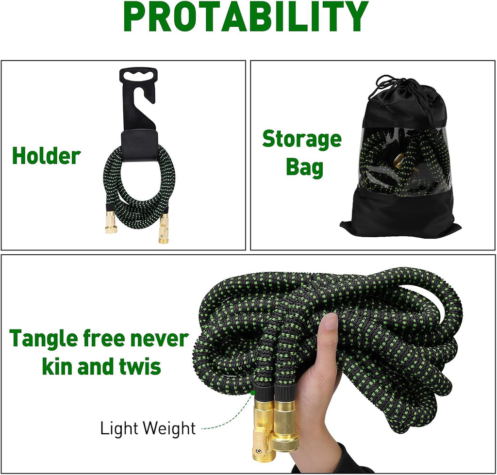 100 ft Expandable Garden Hose with 10 Function Sprayer, Solid Brass Fittings, Triple Latex Core, Pack of 2 M809888