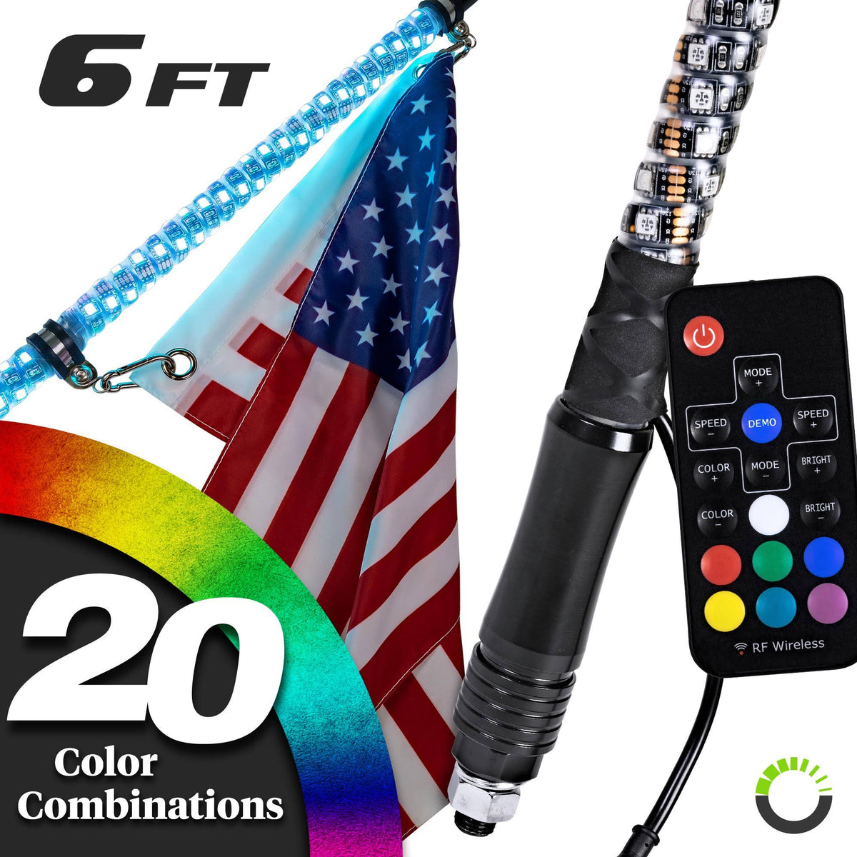 6ft Spiral LED Whip Lights with Wireless Remote J424
