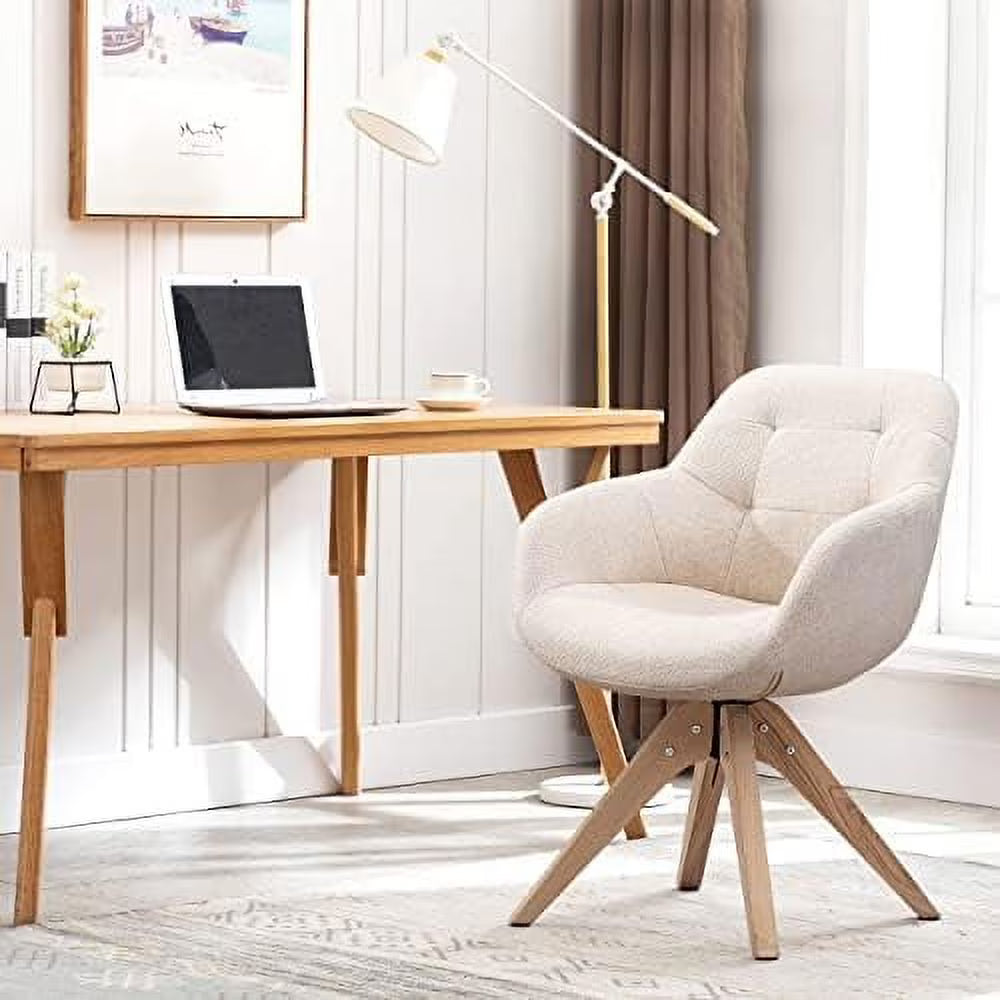 Mid Century Modern Swivel Fabric Accent Chair with Oak Wood Legs B7025