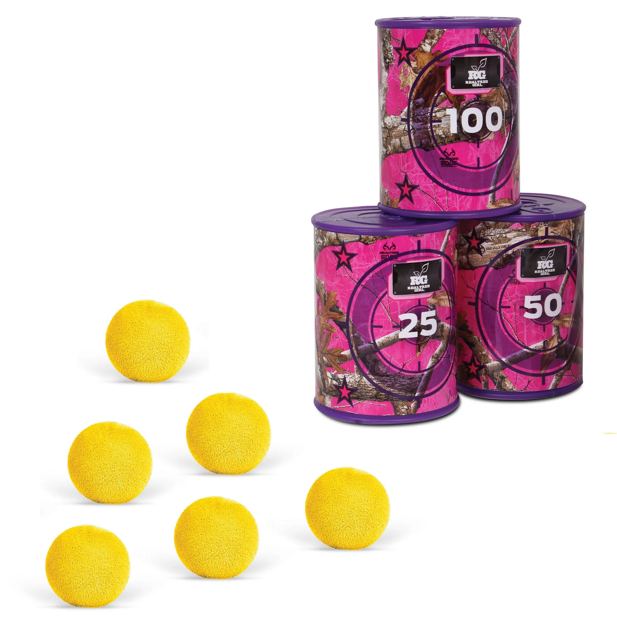 Pink Toy Slingshot Set with 6 Foam Balls & 3 Can Targets J702