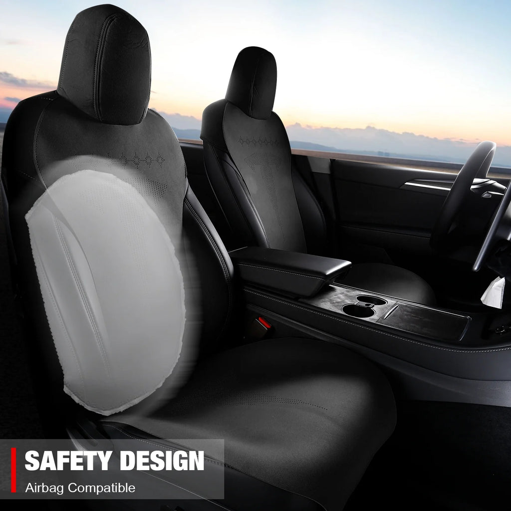 Black Suede Leather Seat Cover Cushion Protectors W322385