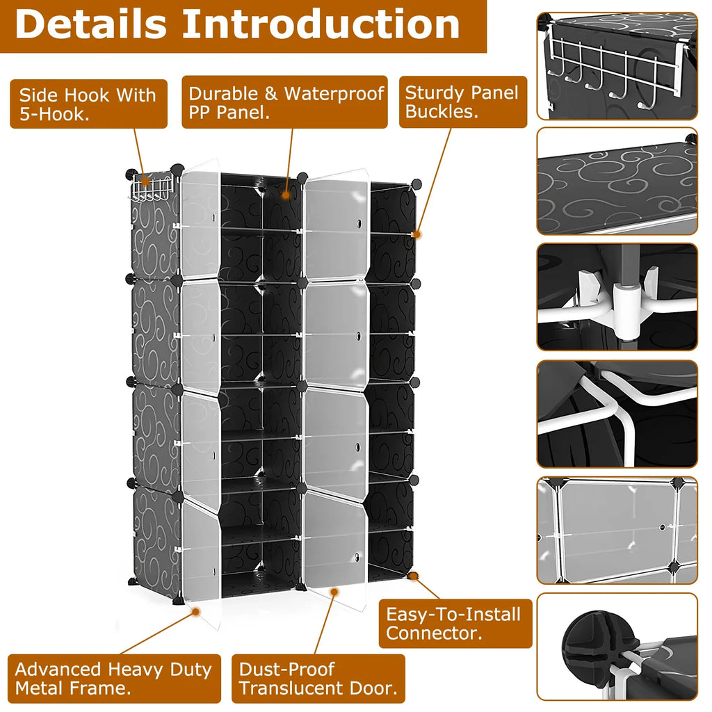 Black 8 Tier Shoe Storage Cabinet F428