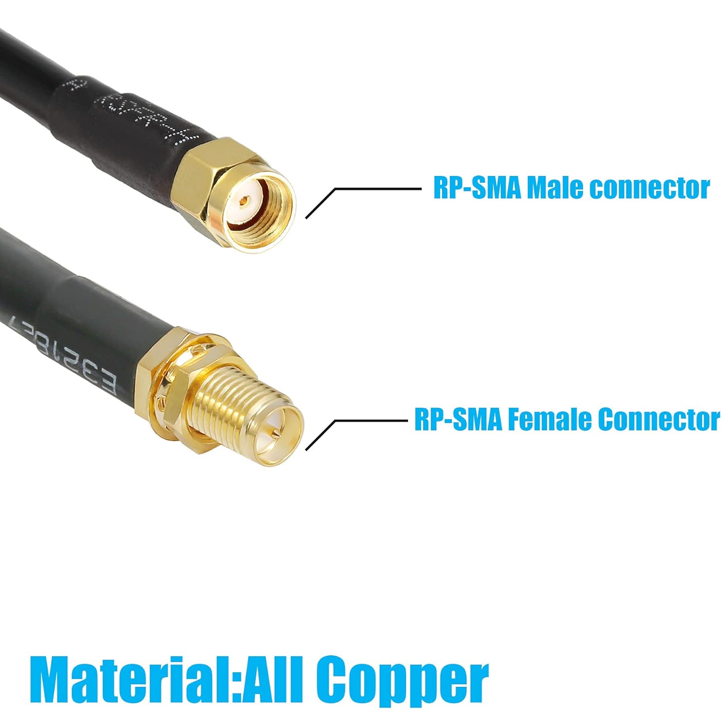 36 ft RP-SMA Male to RP-SMA Female Extension Cable 50 Ohm Pure Copper Low-Loss Coax Jumper G881580
