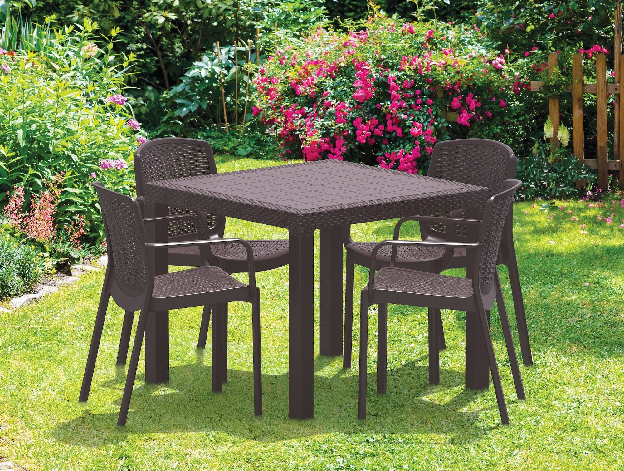 Rattan 4-Seater Table Gray Q15128
